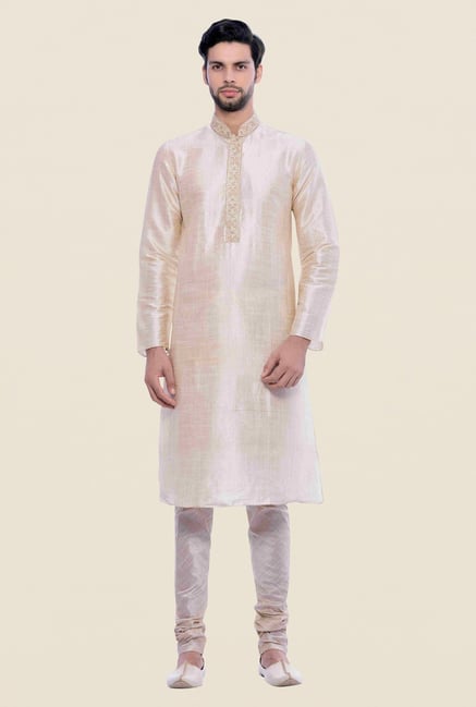 Manyavar Beige Textured Kurta & Chudidar Set Manyavar Beige Textured Kurta & Chudidar Set