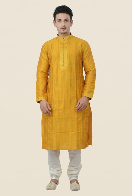 Manyavar Mustard Striped Kurta & Chudidar Set Manyavar Mustard Striped Kurta & Chudidar Set