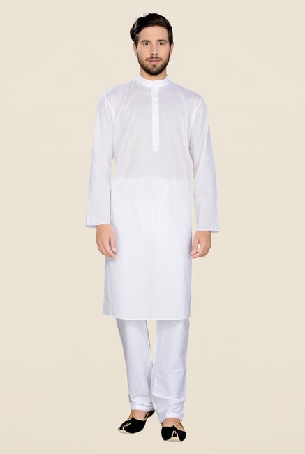 Manyavar White Striped Kurta & Pyjama Set Manyavar White Striped Kurta & Pyjama Set