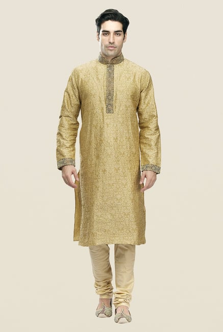 Manyavar Beige Self Print Kurta & Chudidar Set Manyavar Beige Self Print Kurta & Chudidar Set