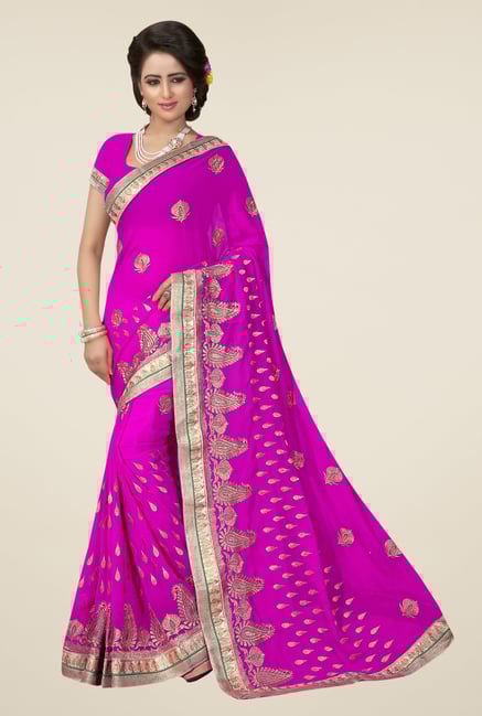 Triveni Magenta Embroidered Faux Georgette Saree Triveni Magenta Embroidered Faux Georgette Saree