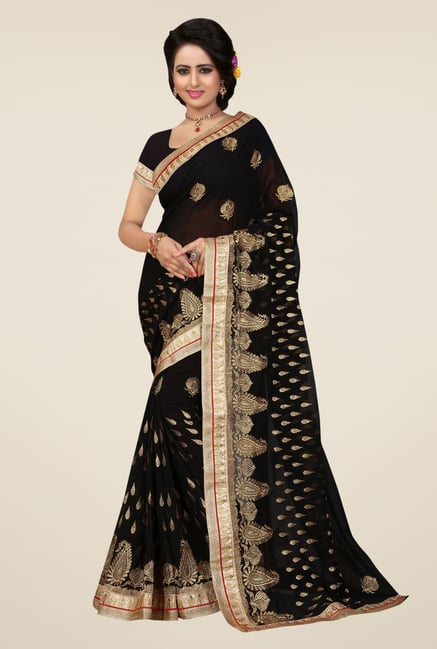 Triveni Black Embroidered Faux Georgette Saree Triveni Black Embroidered Faux Georgette Saree