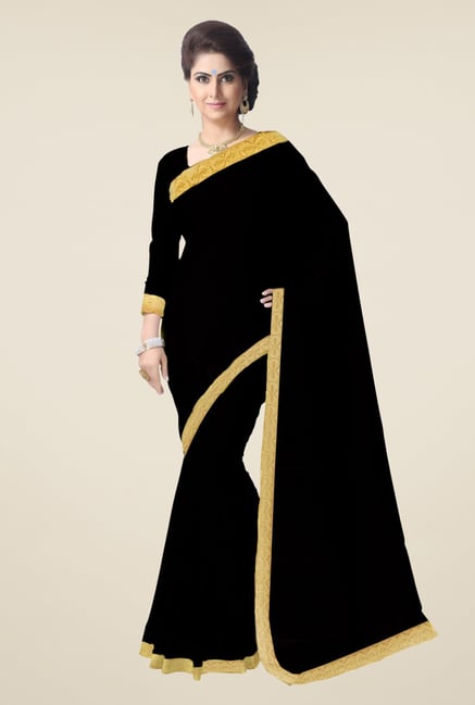 Triveni Black Solid Faux Georgette Saree Triveni Black Solid Faux Georgette Saree