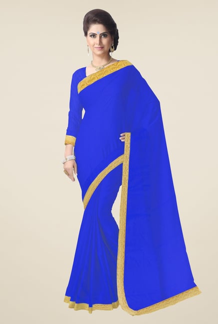 Triveni Blue Solid Faux Georgette Saree Triveni Blue Solid Faux Georgette Saree