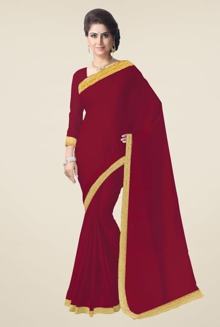 Triveni Maroon Solid Faux Georgette Saree Triveni Maroon Solid Faux Georgette Saree