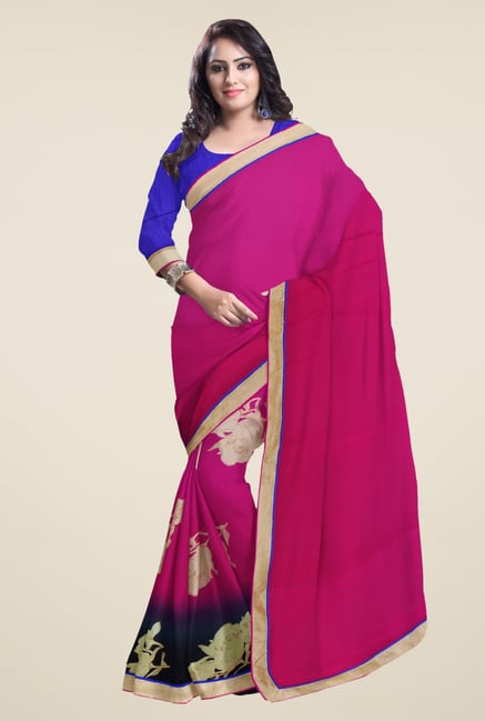 Triveni Magenta Floral Print Faux Georgette Saree Triveni Magenta Floral Print Faux Georgette Saree