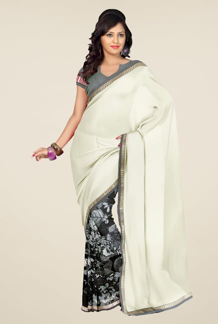 Triveni Grey Floral Print Faux Georgette Saree Triveni Grey Floral Print Faux Georgette Saree