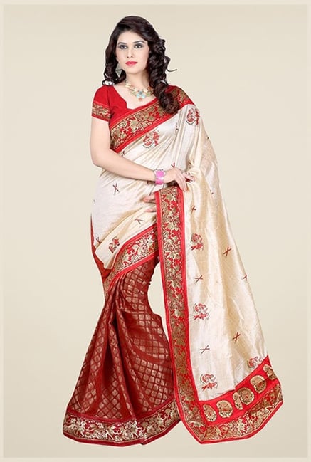 Triveni Maroon & Beige Printed Art Silk Viscose Saree Triveni Maroon & Beige Printed Art Silk Viscose Saree