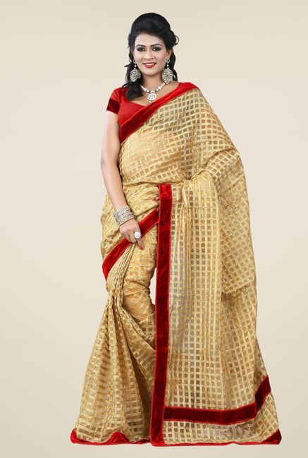 Triveni Beige Printed Cotton Net Saree Triveni Beige Printed Cotton Net Saree