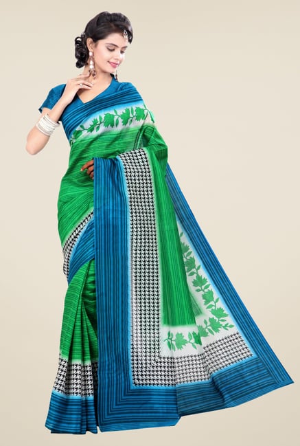 Triveni Green & Blue Printed Art Silk Saree Triveni Green & Blue Printed Art Silk Saree