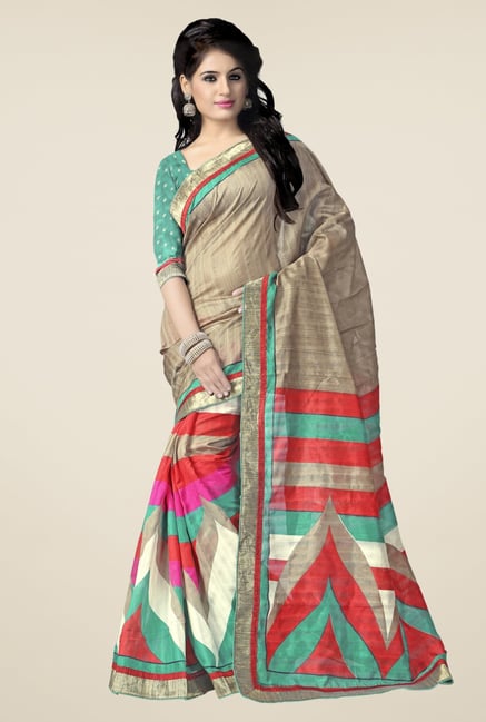 Triveni Beige Printed Bhagalpuri Silk Saree Triveni Beige Printed Bhagalpuri Silk Saree