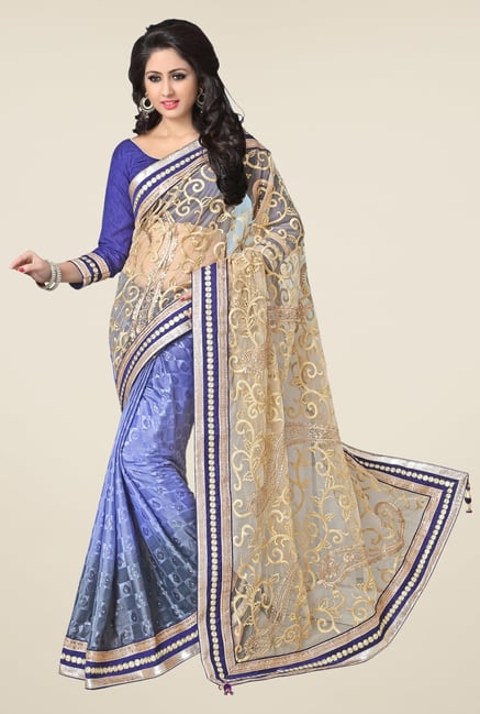 Triveni Purple Embroidered Net Saree Triveni Purple Embroidered Net Saree