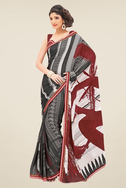 Triveni Black Printed Satin Saree Triveni Black Printed Satin Saree