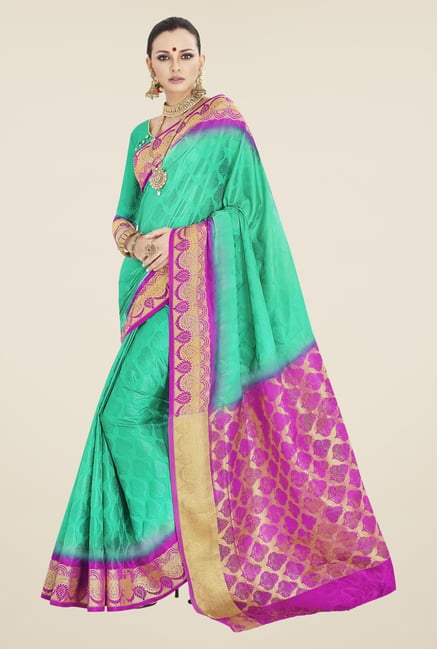 Triveni Green Printed Banarasi Silk Saree Triveni Green Printed Banarasi Silk Saree