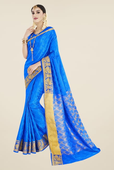 Triveni Blue Printed Banarasi Silk Saree Triveni Blue Printed Banarasi Silk Saree