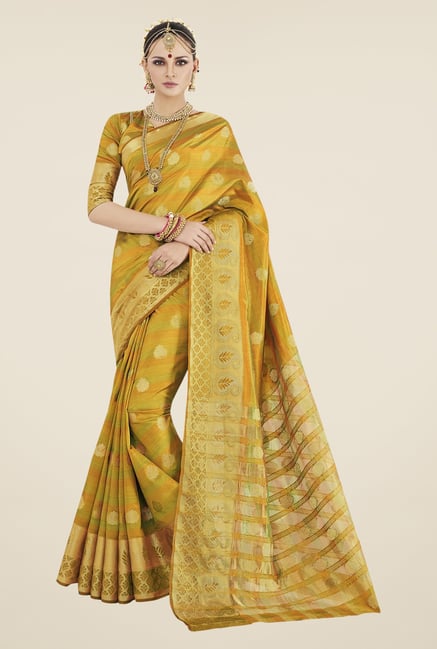 Triveni Mustard Printed Banarasi Silk Saree Triveni Mustard Printed Banarasi Silk Saree