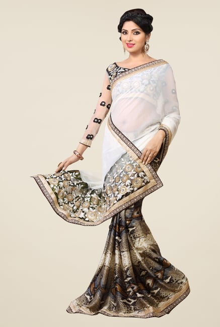 Triveni Multicolor Embroidered Chiffon Satin Saree Triveni Multicolor Embroidered Chiffon Satin Saree