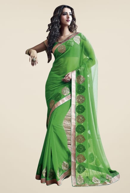 Triveni Green Embroidered Chiffon Saree Triveni Green Embroidered Chiffon Saree