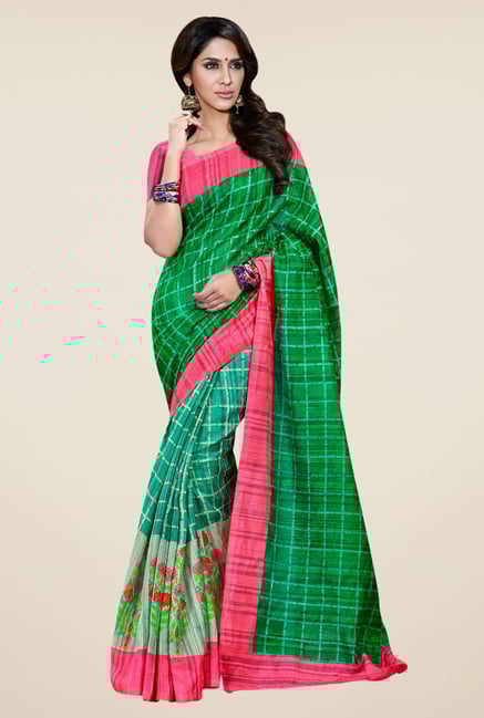 Triveni Green Printed Bhagalpuri Silk Saree Triveni Green Printed Bhagalpuri Silk Saree