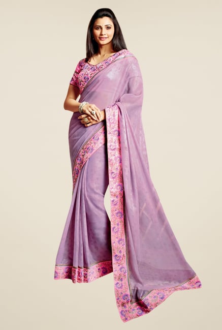 Triveni Purple Embroidered Chiffon Saree Triveni Purple Embroidered Chiffon Saree
