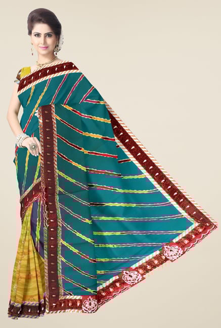 Triveni Yellow & Green Printed Faux Georgette Saree Triveni Yellow & Green Printed Faux Georgette Saree