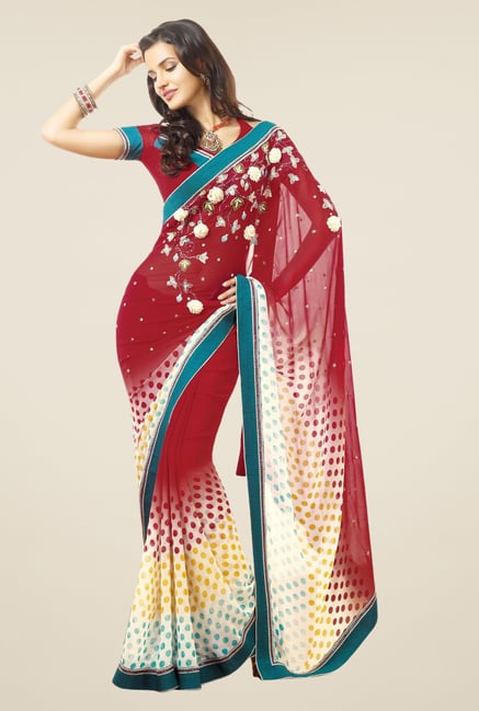 Triveni Maroon Printed Faux Georgette Saree Triveni Maroon Printed Faux Georgette Saree