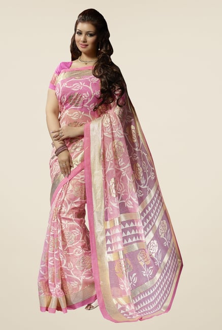 Triveni Pink Printed Bhagalpuri Silk Saree Triveni Pink Printed Bhagalpuri Silk Saree