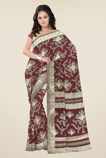 Triveni Maroon Printed Bhagalpuri Silk Saree Triveni Maroon Printed Bhagalpuri Silk Saree
