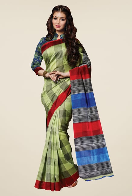 Triveni Green Checks Bhagalpuri Silk Saree Triveni Green Checks Bhagalpuri Silk Saree