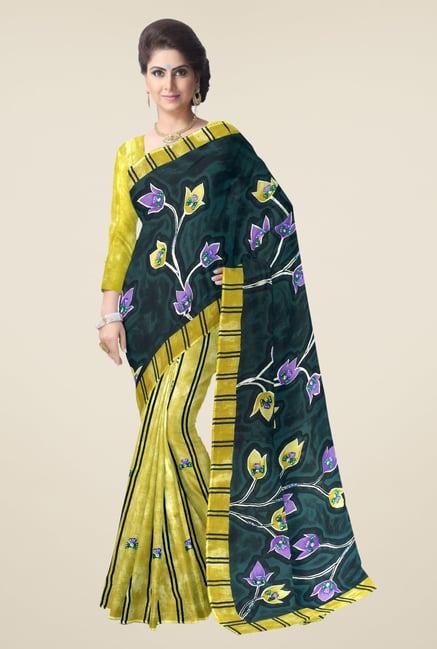 Triveni Yellow & Green Floral Print Faux Georgette Saree Triveni Yellow & Green Floral Print Faux Georgette Saree