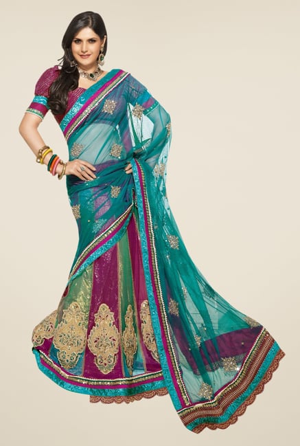 Triveni Multicolor Embroidered Net Lehenga Saree Triveni Multicolor Embroidered Net Lehenga Saree