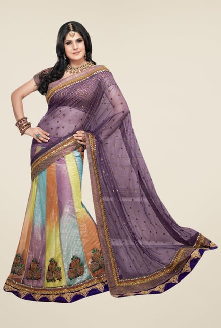 Triveni Multicolor Embroidered Net Shimmer Lehenga Saree Triveni Multicolor Embroidered Net Shimmer Lehenga Saree