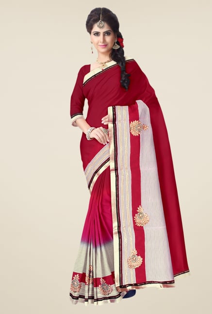 Triveni Red Embroidered Faux Georgette Saree Triveni Red Embroidered Faux Georgette Saree