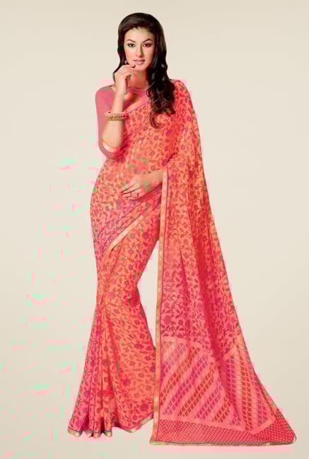 Triveni Coral Floral Print Faux Georgette Saree Triveni Coral Floral Print Faux Georgette Saree