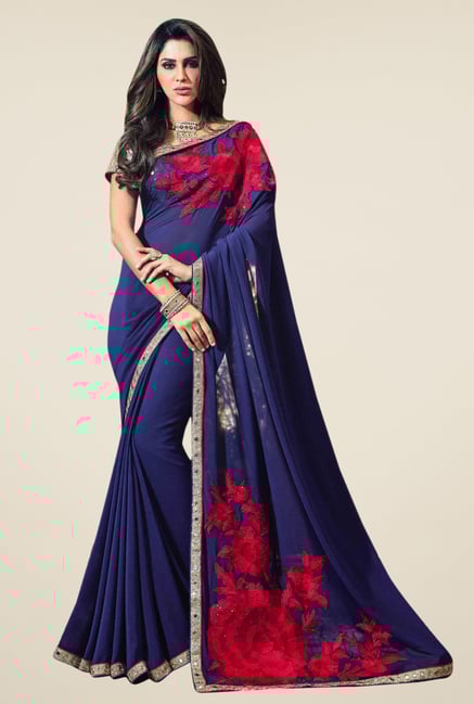 Triveni Navy Embroidered Faux Georgette Saree Triveni Navy Embroidered Faux Georgette Saree