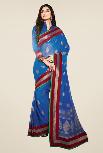 Triveni Blue Printed Chiffon Brasso Free Size Saree Triveni Blue Printed Chiffon Brasso Free Size Saree