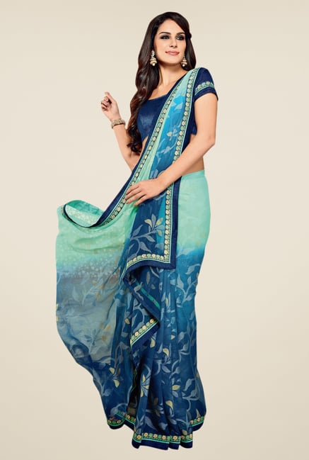 Triveni Blue Printed Chiffon Brasso Saree Triveni Blue Printed Chiffon Brasso Saree