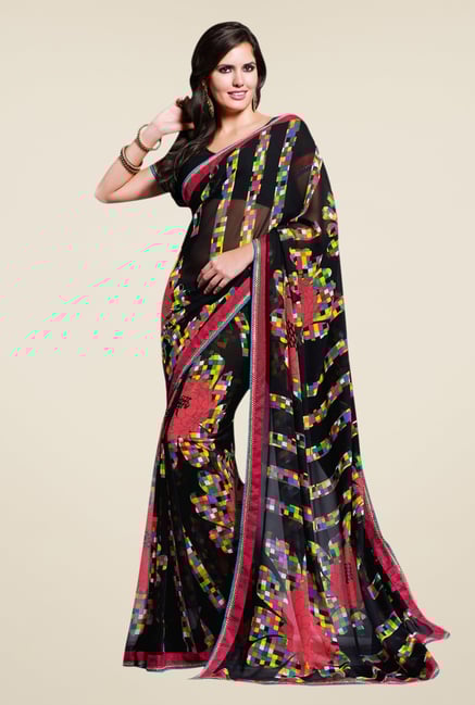 Triveni Black Printed Faux Georgette Saree Triveni Black Printed Faux Georgette Saree