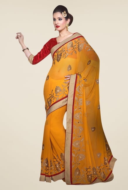 Triveni Mustard Embroidered Faux Georgette Saree Triveni Mustard Embroidered Faux Georgette Saree