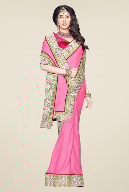 Triveni Pink Embroidered Faux Georgette Saree Triveni Pink Embroidered Faux Georgette Saree