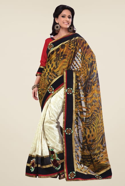 Triveni Cream & Black Embroidered Jacquard Art Silk Saree Triveni Cream & Black Embroidered Jacquard Art Silk Saree
