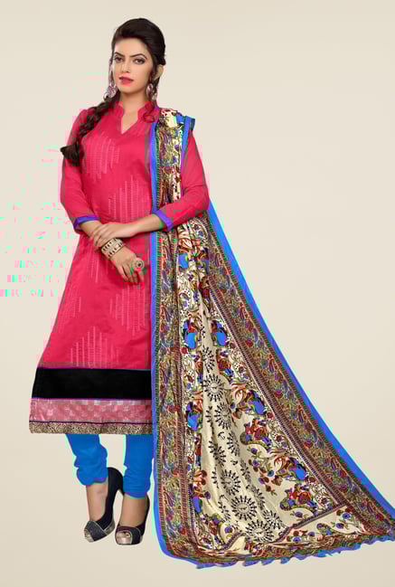 Triveni Pink Embroidered Dress Material Triveni Pink Embroidered Dress Material