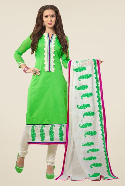 Triveni Green Embroidered Chanderi Silk Dress Material Triveni Green Embroidered Chanderi Silk Dress Material