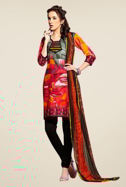 Triveni Red Printed Blended Dress Material Triveni Red Printed Blended Dress Material