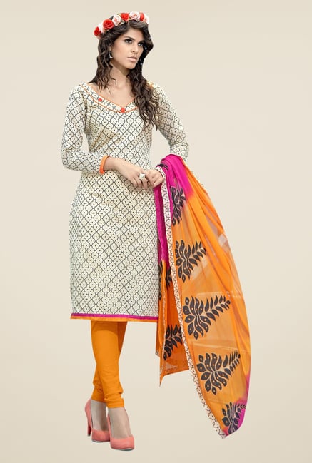Triveni Off White & Black Printed Dress Material Triveni Off White & Black Printed Dress Material