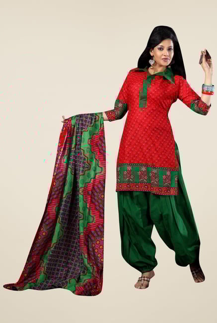 Triveni Red Printed Dress Material Triveni Red Printed Dress Material