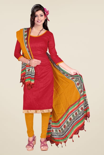 Triveni Red Solid Dress Material Triveni Red Solid Dress Material