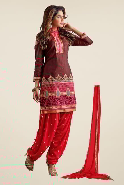 Triveni Brown Embroidered Dress Material Triveni Brown Embroidered Dress Material