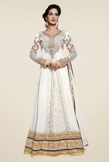 Triveni Off White Embellished Dress Material Triveni Off White Embellished Dress Material