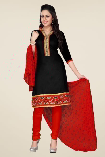 Triveni Black & Red Embellished Dress Material Triveni Black & Red Embellished Dress Material